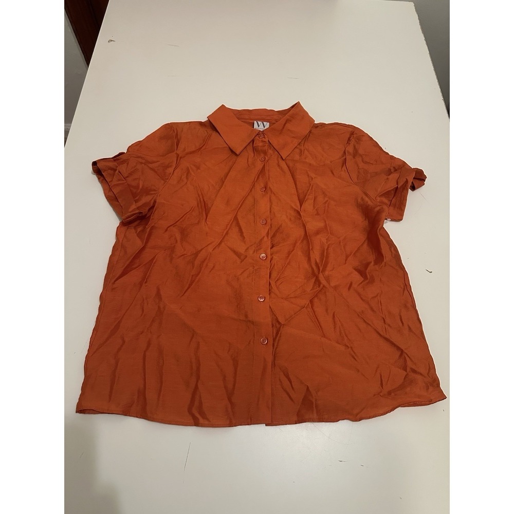 Worthwington Women's Orange Size Medium Short Sleeve Button Up